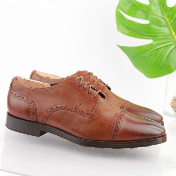 Cole Haan Mens Jefferson Oxford Size 9 M Brown Leather Cap Toe Brogue Dress Shoe main image 2